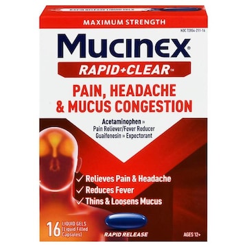 MUCINEX® Rapid+Clear Maximum Strength Liquid Gels Pain, Headache & Mucus Congestion