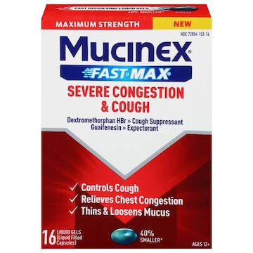 MUCINEX® Fast Max Maximum Strength Liquid Filled Capsules Severe Congestion & Cough