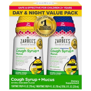 Zarbee's Children's Daytime Nighttime 2+ Years Mixed Berry Flavor Cough Syrup + Mucus Day & Night Value Pack
