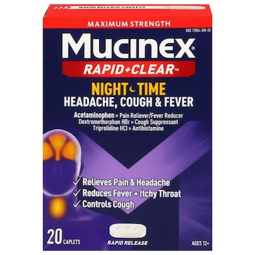 MUCINEX® Rapid + Clear Caplets Maximum Strength Night Time Headache Cough & Fever