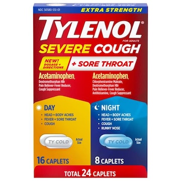Tylenol Caplets Day/Night Extra Strength Severe Cough + Sore Throat