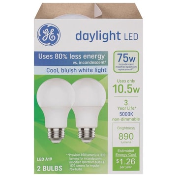 GE Cool Bluish White Light LED 10.5 Watts A19 Daylight Bulbs