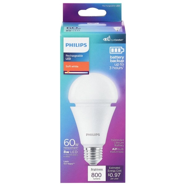 その他 PHILIPS LED Phillips' 60W/8W Soft White Rechargeable LED A21 Bulb | Publix