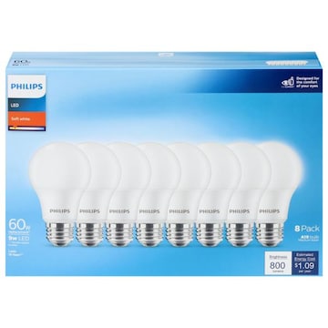 Phillips' Soft White 9 Watt LED Medium Base A19 Bulb