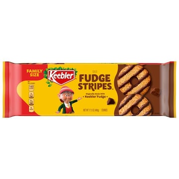 Keebler Keebler Fudge Stripes, Original Shortbread Cookies Coated in Keebler Fudge, Family Size 17.3 oz