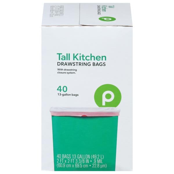 Publix Drawstring Tall Kitchen Bags, 13gal, Unscented | Publix