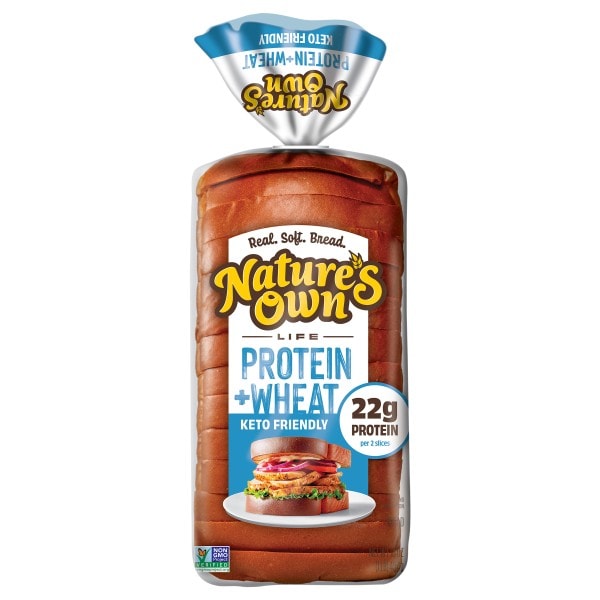 Nature's Own Life Protein + Wheat keto friendly sliced bread, 22g protein per two slices, 16 oz loaf