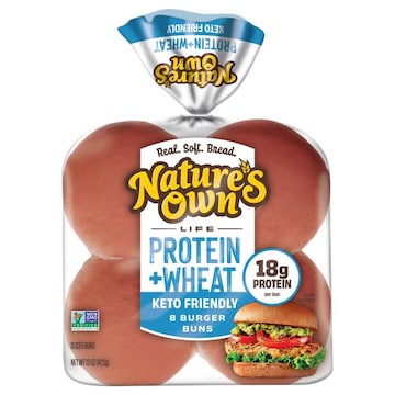 Nature's Own Life Nature's Own Life Protein Plus Wheat Burger Buns, 18g Protein per bun, Non-GMO Keto Friendly, 8 Count