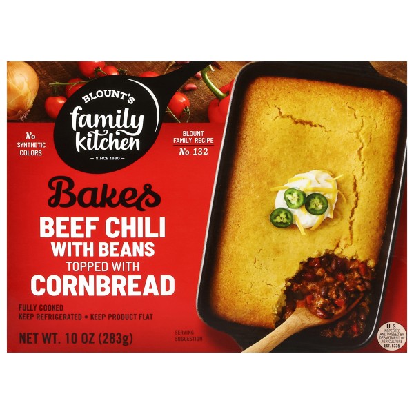 Blount's Family Kitchen Beef Chili with Beans Topped with Blount's Family Kitchen Beef Chili with Beans Topped with
