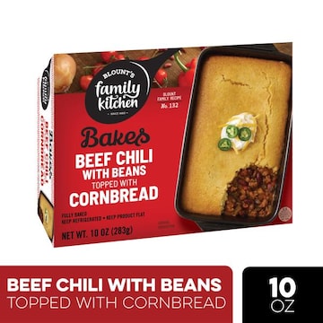Blount's Family Kitchen Beef Chili with Beans Topped with Cornbread