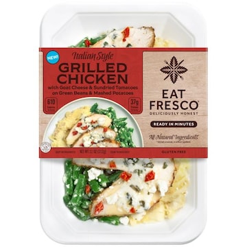 Eat Fresco Chicken Breast with Goat Cheese & Sun-dried Tomatoes on Green Beans & Mashed Potatoes