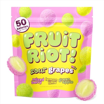 Fruit Riot! Freshly frozen grapes splashed with lemon juice and a sour candy coating