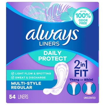Always Daily Protect 2 in1 Fit Multi-Style Regular Unscented Liners