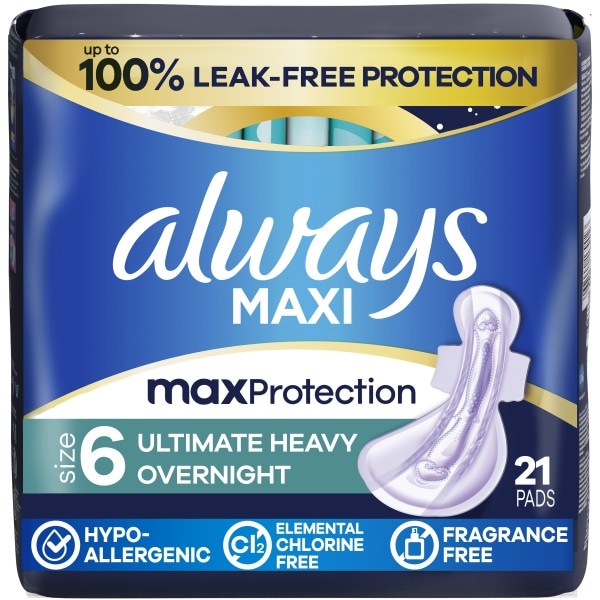 Always Maxi Always Maxi Overnight Pads with Wings, Size 6, 21