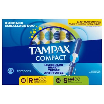 Tampax Compact Regular Absorbency/Super Absorbency Unscented Tampons Duopack