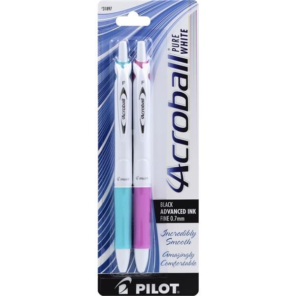 Pilot Acroball Pure White Pens, Black Advanced Ink, Fine (0.7 mm ...
