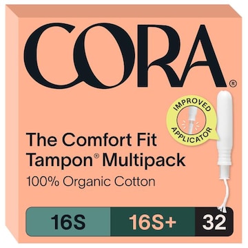 Cora Cora 100% Organic Cotton Applicator Tampons Multipack, 32ct, 16 Super, 16 Super+