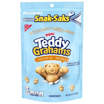 Teddy Grahams Graham Snacks, Honey, Mini, Snak-Saks