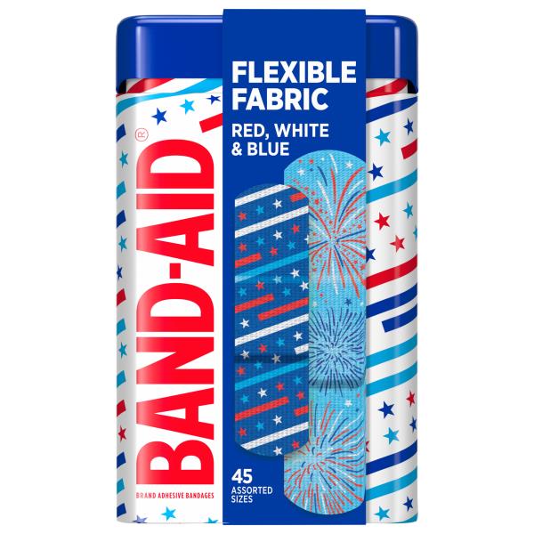 Band-Aid Red, White & Blue Flexible Fabric Assorted Sizes Adhesive