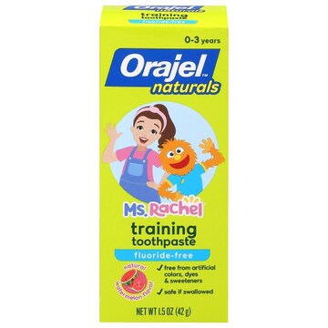 Orajel Naturals Ms. Rachel 0-3 Years Fluoride-Free Natural Watermelon Flavor Training Toothpaste