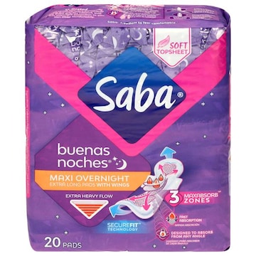 Saba Maxi Overnight Extra Heavy Flow Extra Long Pads with Wings