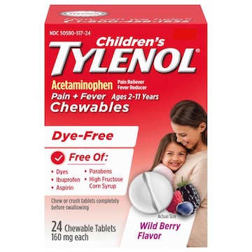 Tylenol Chewable Tablets Children's Wild Berry Flavor 160 mg Pain + Fever
