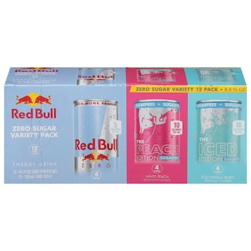 Red Bull Zero/The Peach Edition/The Iced Edition Zero Sugar Zero/White Peach/Iced Vanilla Berry Energy Drink Variety Pack