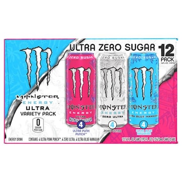 Monster Energy Ultra Zero Sugar Punk Punch/Blue Hawaiian Energy Drink Variety Pack