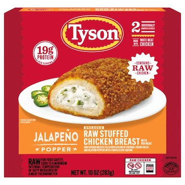 Tyson Breaded Raw Stuffed Jalapeno Popper Chicken Breast with Rib Meat
