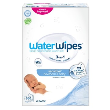 WaterWipes Sensitive+ Newborn & Baby Wipes 3-In-1 Cleans, Cares, Protects, 99.9% Water, Unscented & Hypoallergenic, 360 Count