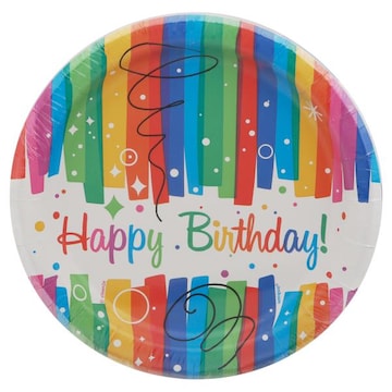 Unique Plates, Rainbow Ribbons Birthday, 6-3/4 Inch
