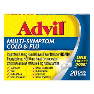 ADVIL Advil Sinus Congestion Multi Symptom Cold and Flu Medicine with Ibuprofen, Phenylephrine HCL and Chlorpheniramine Maleate
