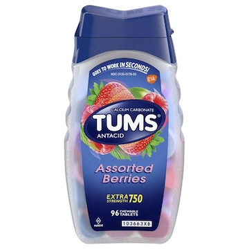 Tums Chewable Antacid Tablets for Extra Strength Heartburn Relief, Assorted Berries Flavors - 96 Count