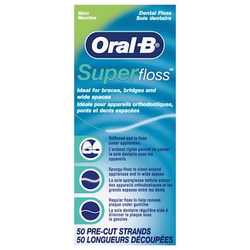 Oral-B Super Floss Dental Floss, Pre-Cut Strands, Mint
