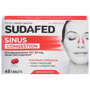 Sudafed Sinus Congestion, Non-Drowsy, Maximum Strength, 30 mg, Tablets