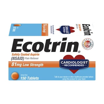 Ecotrin Safety Coated Aspirin Pain Reliever Tablets, Low Strength, NSAID 81mg