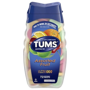 Tums Antacid Chewable Tablets for Heartburn Relief, Ultra Strength, Assorted Fruit, 72 Ct