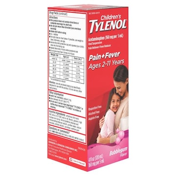 Tylenol Pain + Fever, Children's, 160 mg, Bubble Gum Flavor