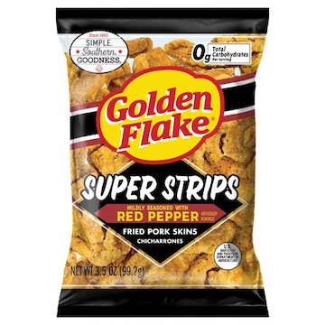 Golden Flake Chicharrones, Super Strips, Red Pepper