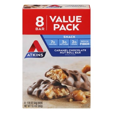 Atkins Snack Bar, Caramel Chocolate Nut Roll, Value Pack