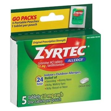 Zyrtec Allergy Relief, Original Prescription Strength, 10 mg, Tablets, Go Packs