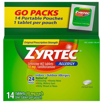 Zyrtec Allergy, Original Prescription Strength, Tablets, Go Packs