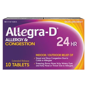 Allegra-D Allergy & Congestion, Indoor/Outdoor Relief, Non-Drowsy, 24 Hr, Tablets