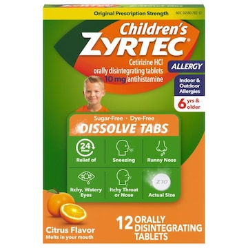 Zyrtec Original Prescription Strength Tablets Citrus Flavor 10 mg Allergy