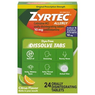 Zyrtec Orally Disintegrating Tablets Citrus Flavor 10 mg Allergy