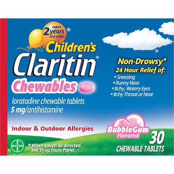 Claritin Children's Loradatine, Non-Drowsy, 5 mg, Bubble Gum Flavored, Chewable Tablets