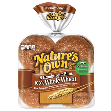 Nature's Own 100% Whole Wheat Hamburger Buns, Sandwich Buns, 8 Count
