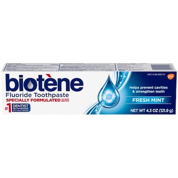 BIOTENE Fluoride Toothpaste for Dry Mouth Symptoms and Bad Breath, Fresh Mint - 4.3 oz