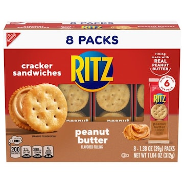 Ritz RITZ Peanut Butter Sandwich Crackers, Lunch Snacks, 8 Snack Packs (6 Crackers Per Pack)
