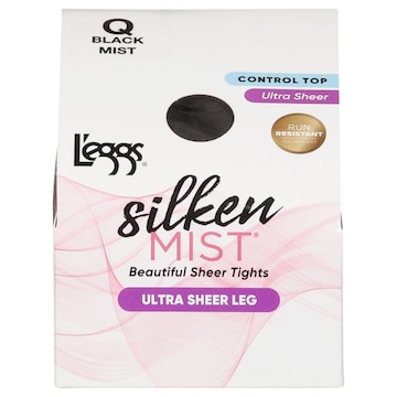 L'eggs Silken Mist Sheer Tights, Beautiful, Ultra Sheer Leg, Black Mist, Q